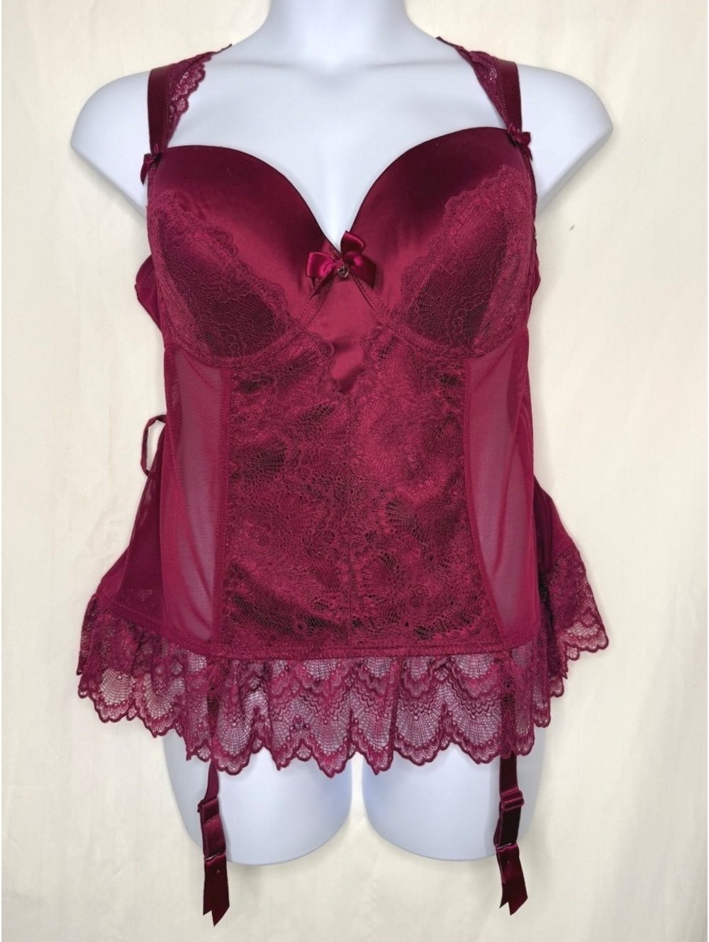 Lovehoney Moonlight Wine Lace Garter Basque 5X/6X
